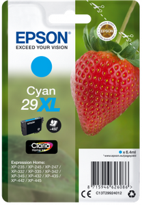 Oryginalny Tusz 29XL do Epson 6.4 ml Cyan do Epson XP-235/XP-245/XP-247/ XP-255/XP-257/XP-332/XP-335/ XP-342/XP-345/XP-352/XP-355/ XP-432/XP-435/XP-442/ XP-445/XP-452/XP-455