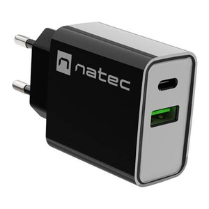 Ładowarka sieciowa Natec RIBERA 20W | 5-12V | 1.5-3.4A | 1 x USB QC 3.0 | 1 x USB Typu C PD | Czarna