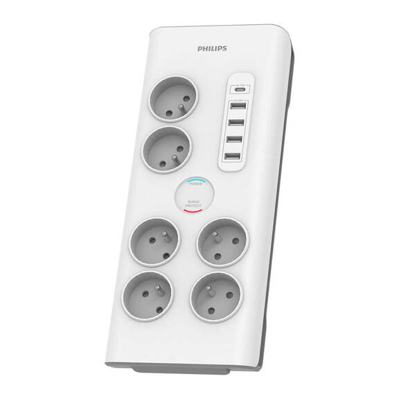 Listwa zasilająca antyprzepięciowa Philips SPN7060WA/60 / 2 m / 6 gniazd / USB / biała