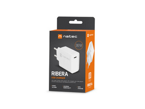 Ładowarka sieciowa Natec RIBERA 20W | 5-12V | 1.66-3A | 1 x USB Typu C PD | Biała