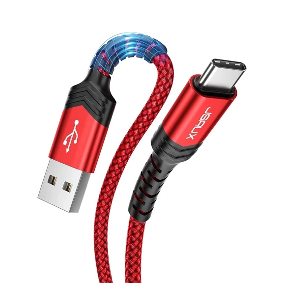 Kabel USB-A do USB-C 2.0 JSAUX w oplocie czerwony