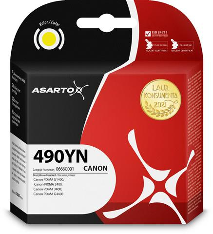 Zgodny Tusz Asarto AS-C490YN zamiennik Canon 490YN | 0666C001 | 70ml | yellow