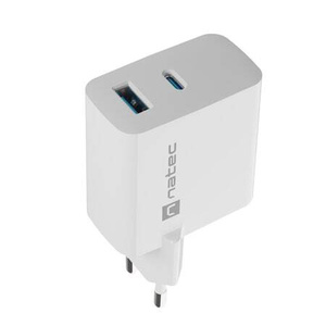 Natec RIBERA GaN 65W | 5-20V | 1.5-3.25A | 1 x USB QC 3.0 | 1 x USB Typu C PD | Biała