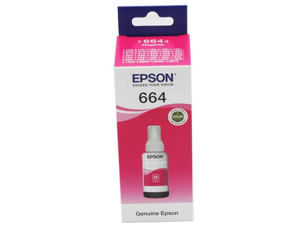 Oryginalny Tusz Epson T6643 do Epson EcoTank 70 ml Magenta do Epson ET-2500/ET-2550/ET-2600/ ET-2650/ ET-3600/ET-4500/ET-4550/ ET-14000/ ITS L3050/ITS L3060/ITS L3070/ L100/L110/L210/L300/L310/ L350/L355/L365/L382/L386/ L550/L565/ L655/L1300