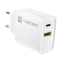 Ładowarka sieciowa Natec RIBERA 20W | 5-12V | 1.5-3.4A | 1 x USB QC 3.0 | 1 x USB Typu C PD | Biała