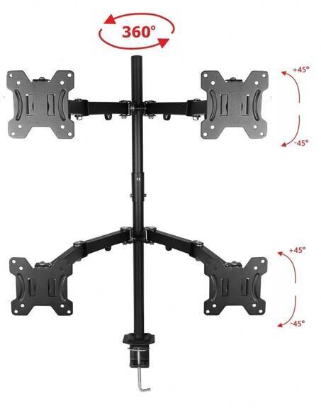 Biurkowy obrotowy uchwyt do 4-ch monitorów 10-27” 7kg VX-24