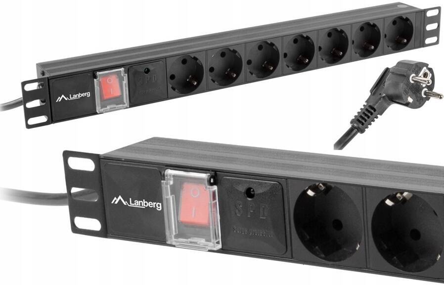 Listwa zasilająca do szafy RACK 1U  Lanberg 2 m / 7 gniazd / PDU-07E-0200-BK / z wyłącznikiem