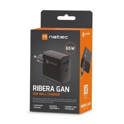 Natec RIBERA GaN 65W | 5-20V | 1.5-3.25A | 1 x USB QC 3.0 | 1 x USB Typu C PD | Czarna