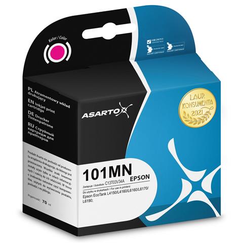 Zamiennik Epson 101M C13T03V34A 70 ml Magenta tusz marki Asarto do Epson EcoTank L4150 L4160 L4260 L4266 L6260 L6266 L6270 L6276 L14150