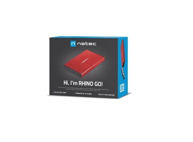 Obudowa, kieszeń zewnętrzna na dysk HDD SSD SATA Natec Rhino Go 2,5'' USB 3.0 czerwona