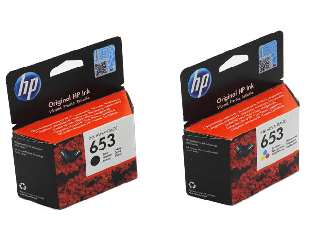 Oryginalne tusze HP 653 Black + Tricolor zestaw do HP 6000 6075 6400 6475